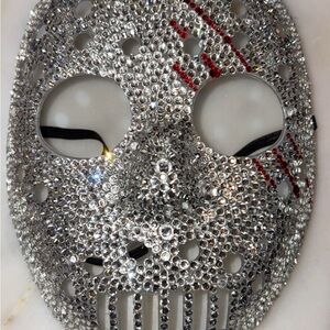 Rhinestone Skull Mask with Red Accents